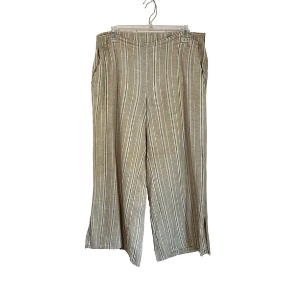 J. Jill Tan Striped Linen Blend Split Hem Wide Leg Cropped Pants Size M - Picture 1 of 8